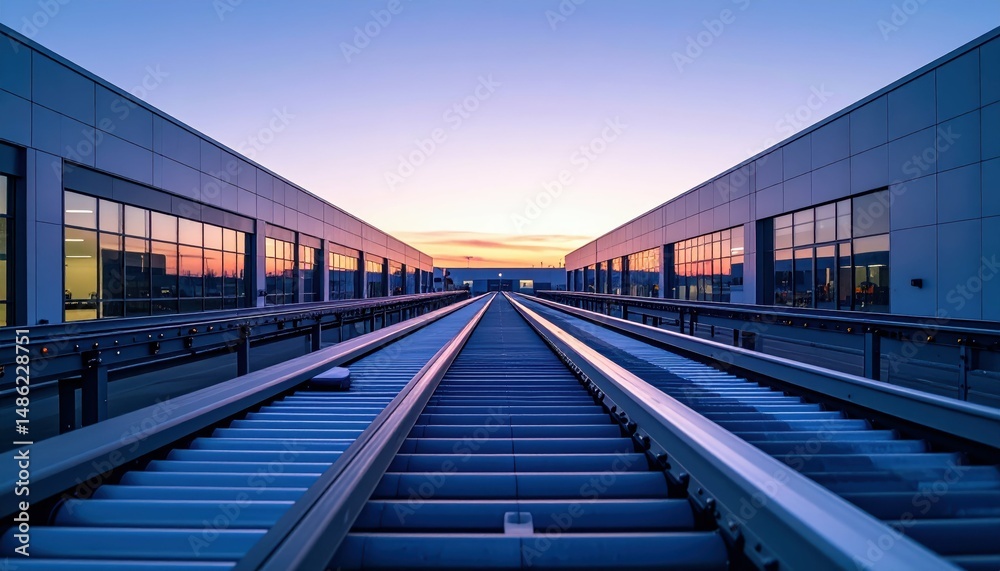 Fototapeta premium Minimalist Industrial Scene with Conveyor Belts at Dusk