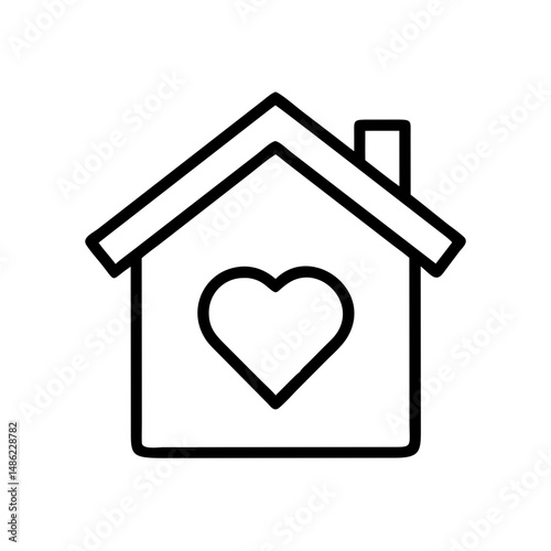 House with Heart Icon Representing Family Home and Loving Living Space