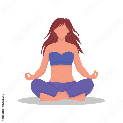Illustration of a girl sitting in the lotus position, practicing yoga and meditation.A calm girl without a face, sitting in the lotus position and relaxing. Vector illustration