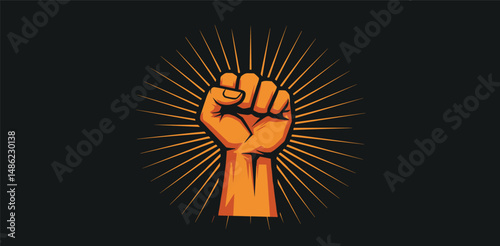 Revolution Hand with clenched fist vector illustration, Hand raised Proletarian Revolution, Freedom sign and protest symbol