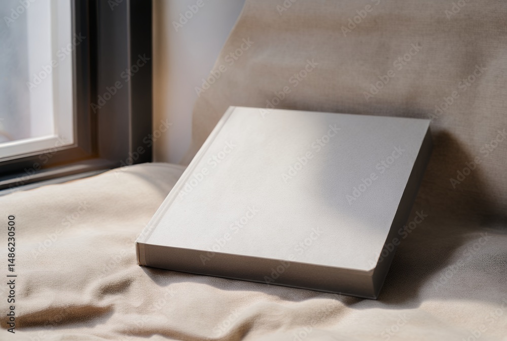 Fototapeta premium book-on-linen-texture-minimalist-still-life-photography-home-decor