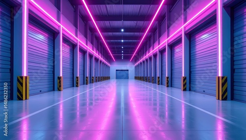 Modern Warehouse with Neon Accents and Packing Stations