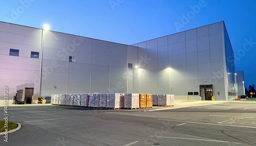 Wallpaper Mural Modern Cold Storage Facility with Stacked Pallets at Dusk Torontodigital.ca