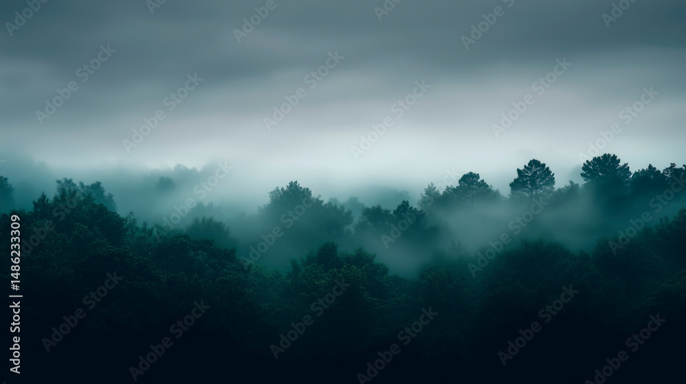 Fototapeta premium Foggy spruce forest