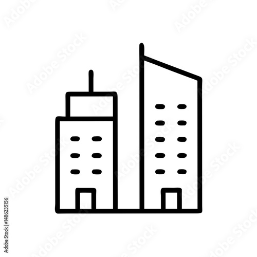 Two Buildings Icon Representing Commercial Property and Urban Real Estate