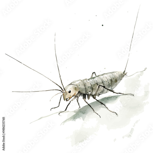 watercolor vector of Silverfish Darting Across A Surface, high quality, isolated on a white background.