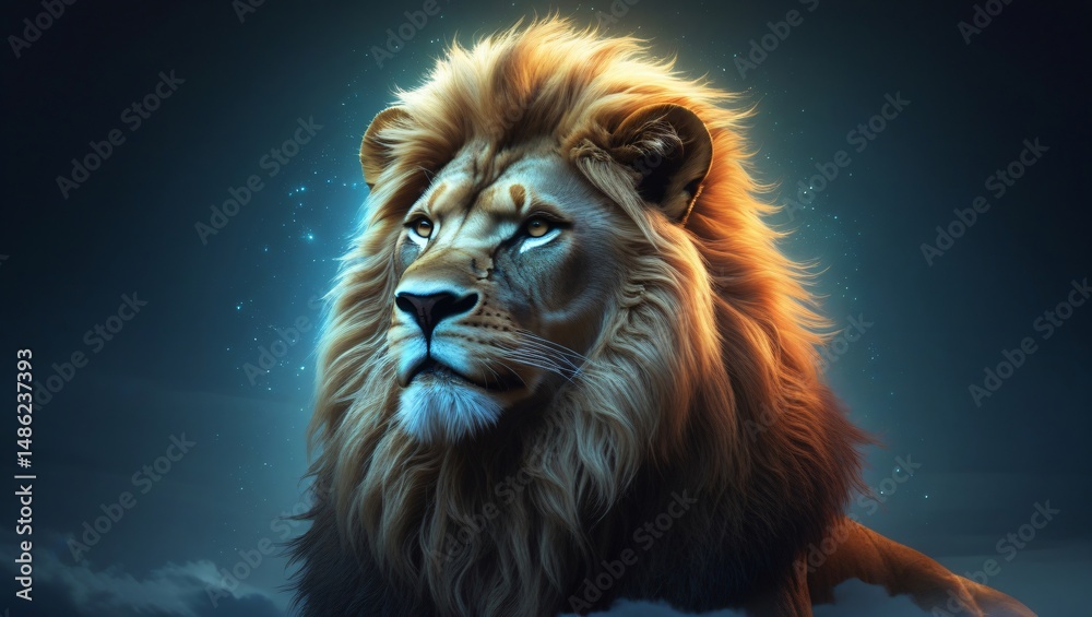 Naklejka premium Portrait of a lion color with looking in eyes