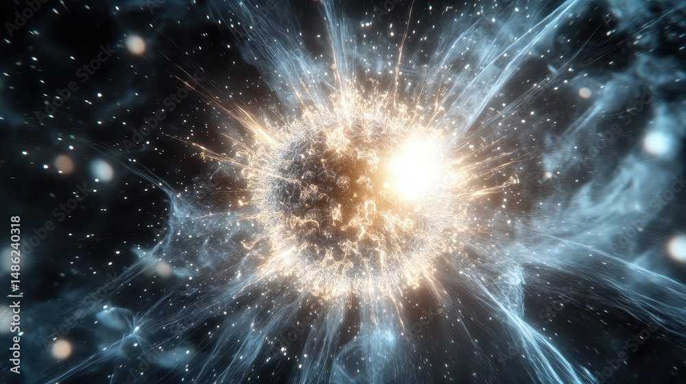 Fototapeta premium Exploding virus particle, covid, representing hope and transformation. 