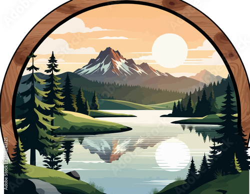 mountain-lake-landscape-scenic-view-of-mountains-lake-and-forest-nature-illustration-travel-destination-outdoor-adventure-graphic-design