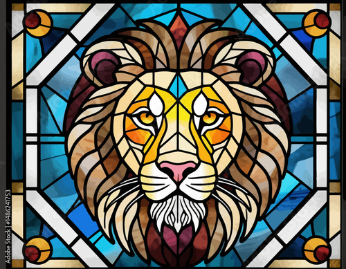 stained-glass-lion-art-deco-design-colorful-animal-illustration-geometric-patterns-lion-head-artwork-decorative-animal-image-modern-stained-glass