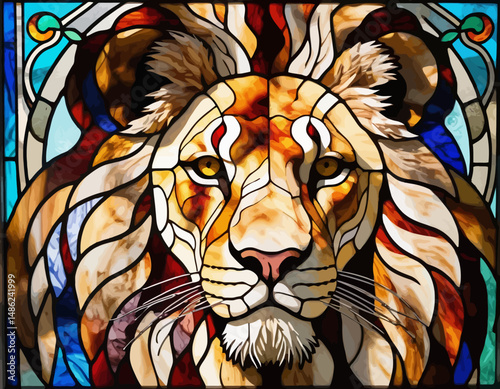 Stained-Glass-Lion-Majestic-Artwork-Art-Deco-Design-Colorful-Glass-Panels-Intricate-Details-Unique-Home-Decor-Lion-Lovers-Gift-Idea-Animal-Art