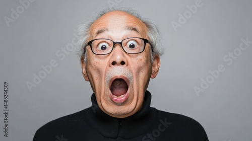 Shocked surprised elderly man isolated on a white background with copy space, Asian