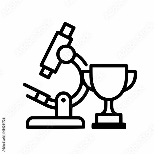 Minimal microscope and trophy — expert in analysis or research.