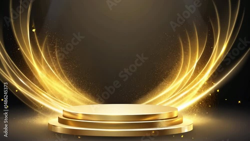 Award party stage golden glitter animation. stars lights particles. Luxury light streak motion video