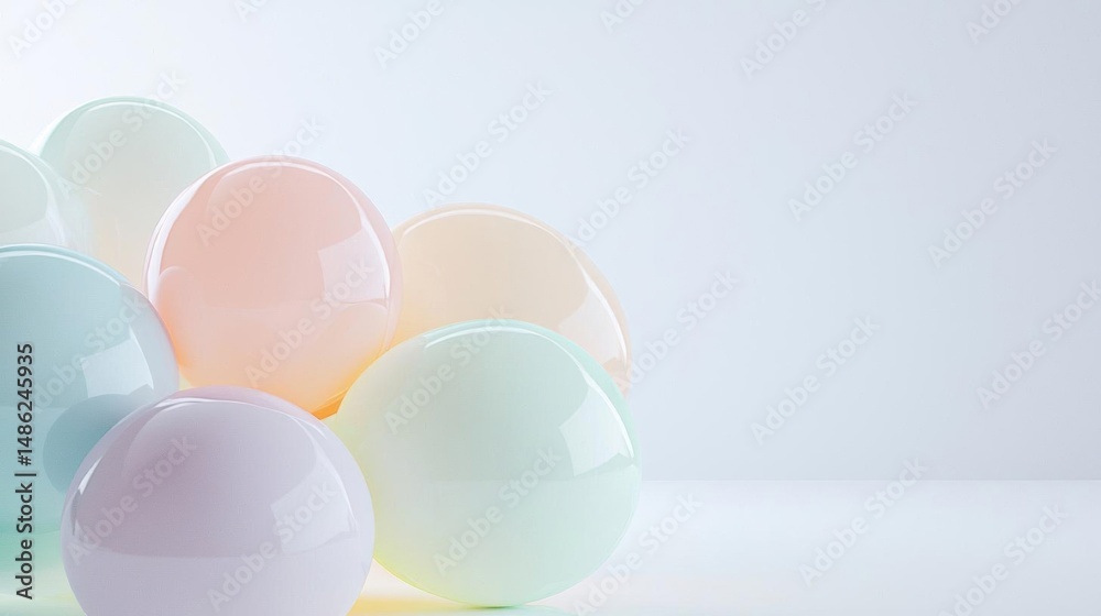 Fototapeta premium Group of spherical objects arranged in a scattered manner on a white surface.