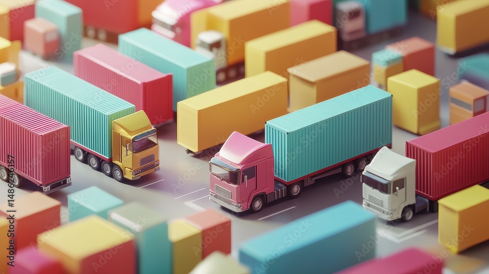 Logistics network flat design side view global supply chain theme 3D render Complementary Color Scheme. Logistics network flat design side view global supply chain theme 3D render Complementary Color Scheme.
