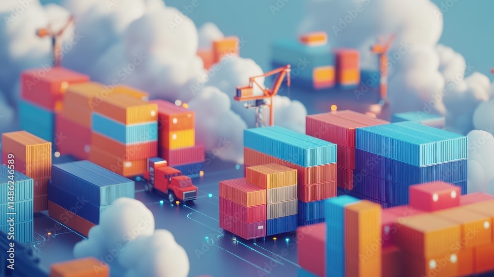 Naklejka premium Logistics network flat design side view global supply chain theme 3D render Complementary Color Scheme.