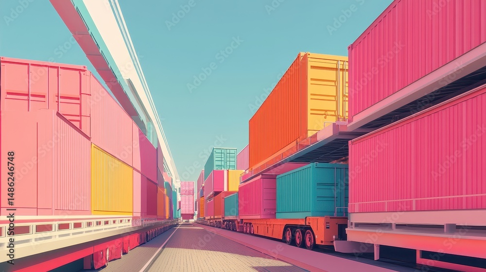 Obraz premium Logistics network flat design side view global supply chain theme 3D render Complementary Color Scheme.