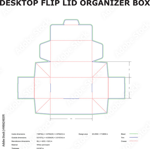 Desktop Flip Lid Organizer Box Packaging Design Template Diagram