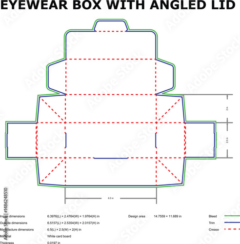 Angled Lid Eyeglass Box Packaging Design Template Diagram