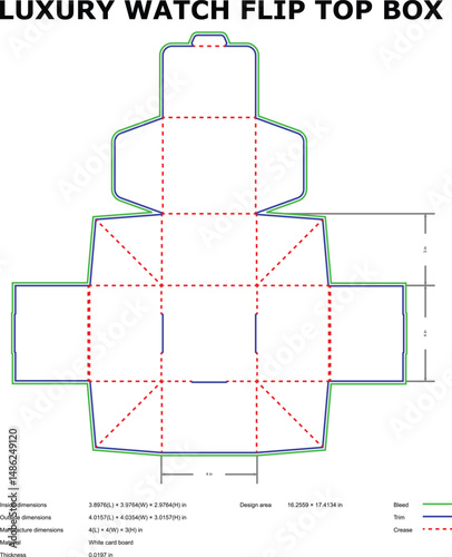 Luxury Watch Flip Top Box Packaging Design Template Diagram