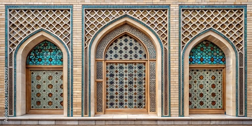 front view muslim square ornamentle window, without shadows generate ai	
