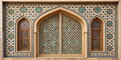 front view muslim square ornamentle window, without shadows generate ai	
