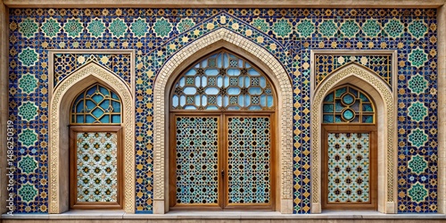 front view muslim square ornamentle window, without shadows generate ai	
