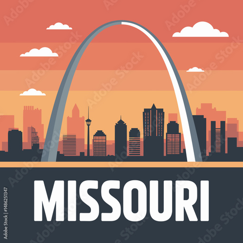 Missouri Gateway Arch Sunset Skyline Poster