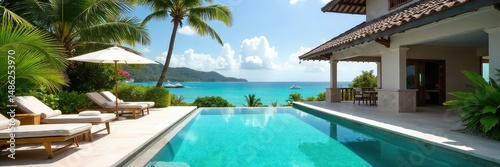 Luxurious villa with private pool, spacious patio, and stunning ocean views, perfect for a relaxing getaway Enjoy the outdoor kitchen and lush tropical gardens , dream vacation, tropical getaway