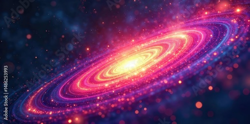 Abstract swirling energy radiating outwards, vibrant colors depicting electromagnetic waves in space Perfect for science, technology, and energy concepts , cosmic, sun