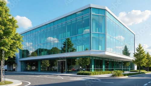 Modern glass commercial building exterior, daytime shot , office building, architecture
