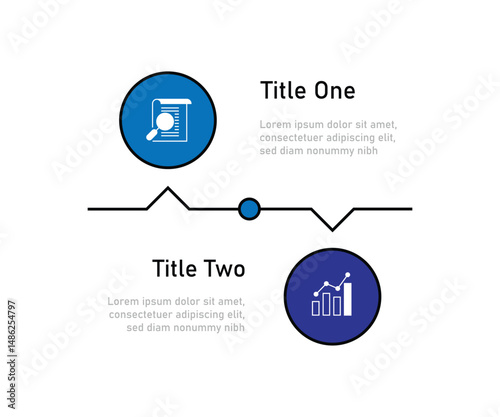 2 step line connected with circle and icons. Information graphic. Infographic element.