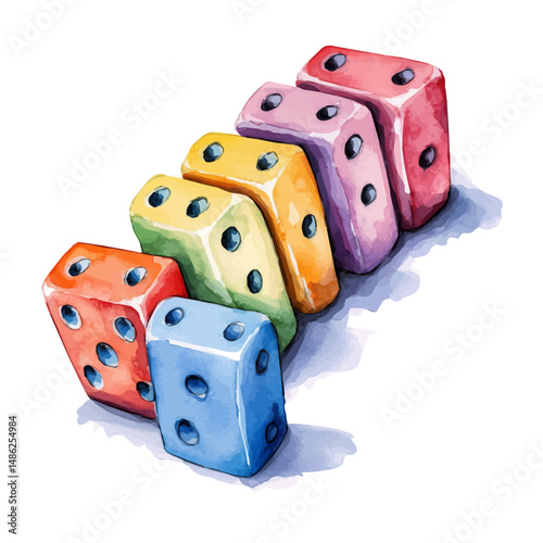 watercolor of Set Of Dominoes Lined Up In A Chain, vector high quality, isolated on a white background.