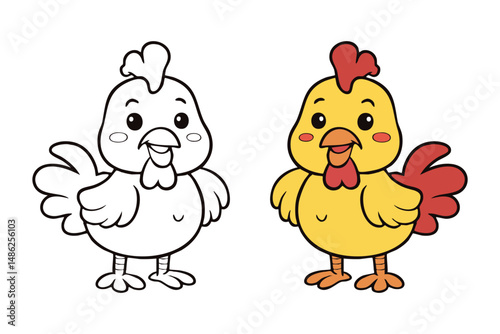Coloring book featuring a chicken