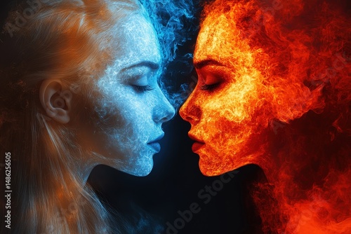 Duality of Elements Represented Through Contrasting Visuals of Fire and Ice, Highlighting the Balance in Nature and Human Emotions