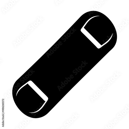 Stylized black and white image of a pill shape with rounded edges