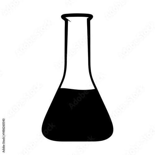 Black silhouette of laboratory flask containing liquid on a white background