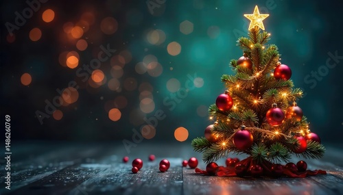 Sparkly Christmas tree with ornaments and lights, festive holiday background , image, winter, celebration