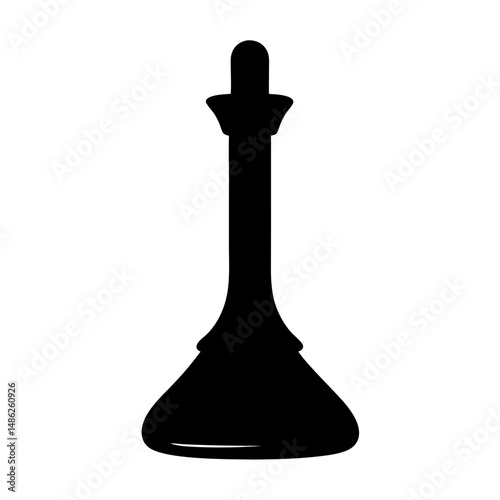Abstract silhouette of a queen chess piece standing upright against white background