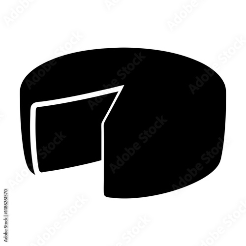 Delicious black and white cheese wheel with a missing slice, tasty treat