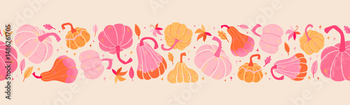 Cute hand drawn pumpkin seamless pattern, hand drawn pumpkins - great as Thanksgiving background, textiles, banners, wallpapers, wrapping - vector design