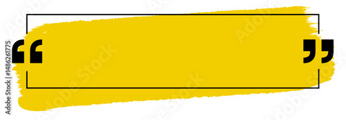 Rectangular balloon with brush-colored background, lateral quotation marks, and offset black outline.
