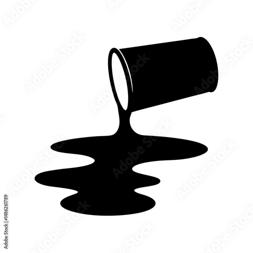 Black and White Illustration of Liquid Pouring from a Container onto a Surface