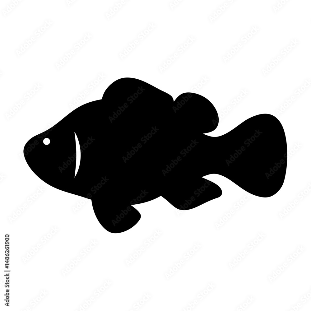 Simple black silhouette illustration of a fish swimming in a neutral scene Simple black silhouette illustration of a fish swimming in a neutral scene