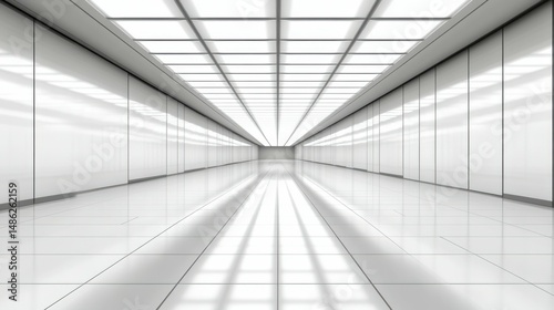 Minimalist contemporary art gallery with blank white walls and modern architectural design
