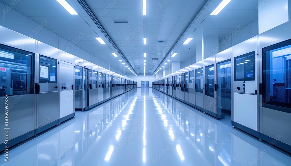 Fototapeta premium Sterile and Cold Storage Area with Barcode Scanners and Ambient Lighting