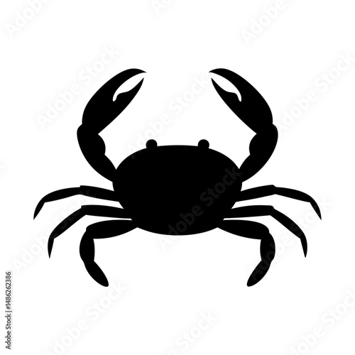 Silhouette of a crab with claws raised against a white background