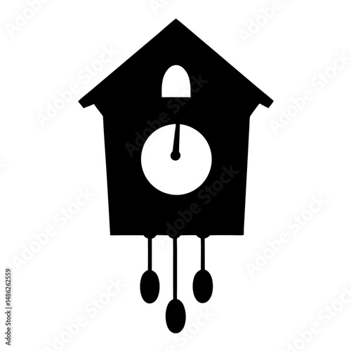 Stylized silhouette of a vintage cuckoo clock with pendulum
