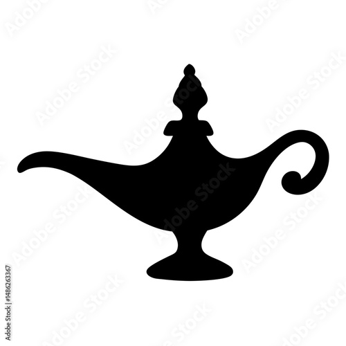 A silhouette of an Aladdin's lamp or magic genie's oil lamp